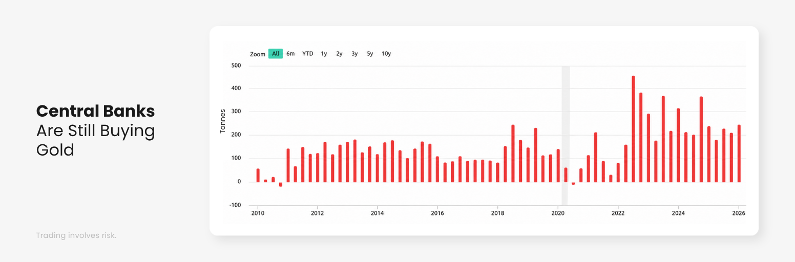 World central banks gold net purchases showing continued gold demand